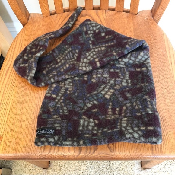 Vintage Columbia Fleece, Elf Long Cap, Abstract Mosaic, Purple/Blue/Cream, S/M - Picture 3 of 8